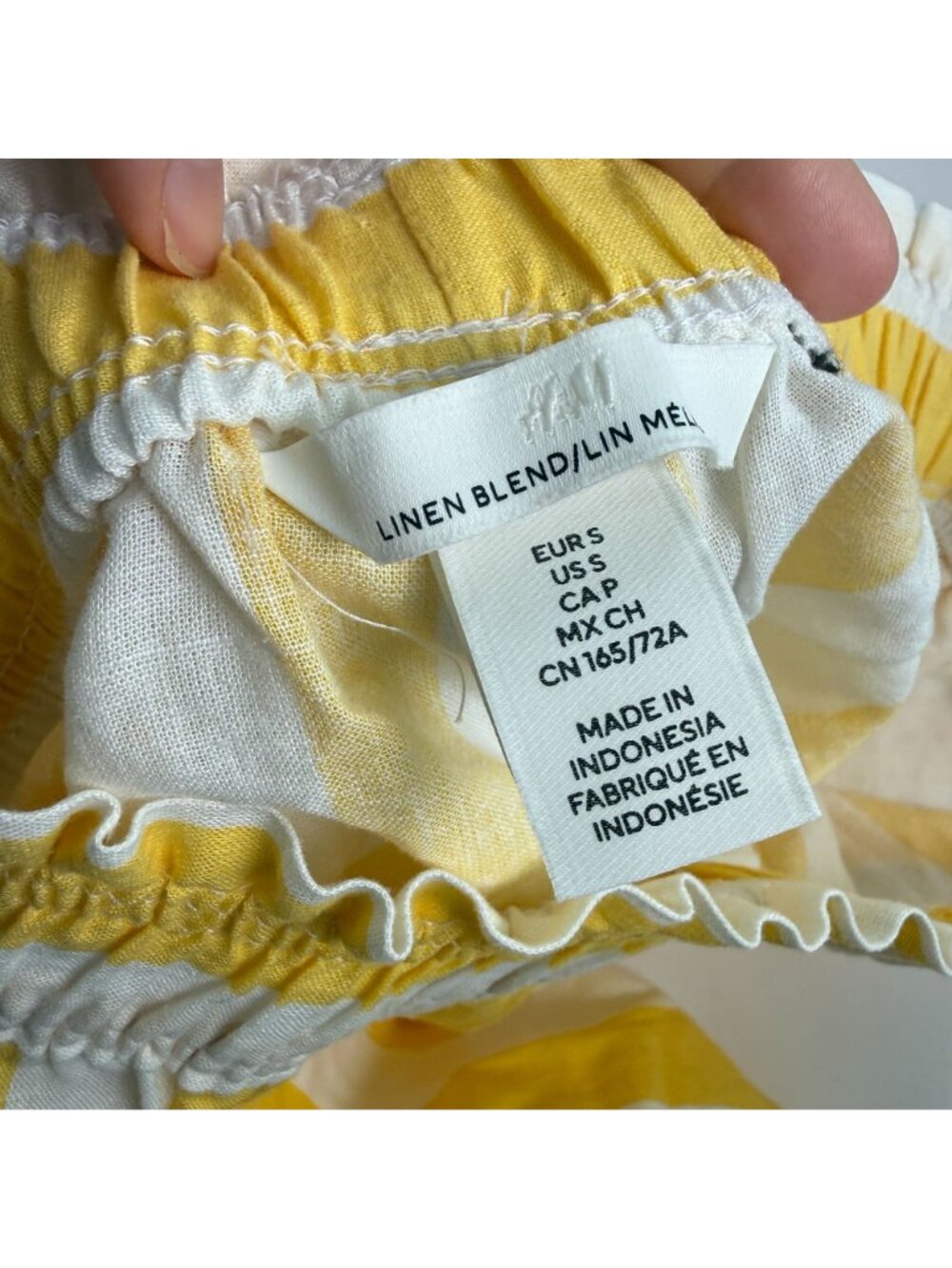 H&M Linen Rayon Blend Striped Pull On Shorts Yellow White Small Coastal Preppy - Picture 6 of 7